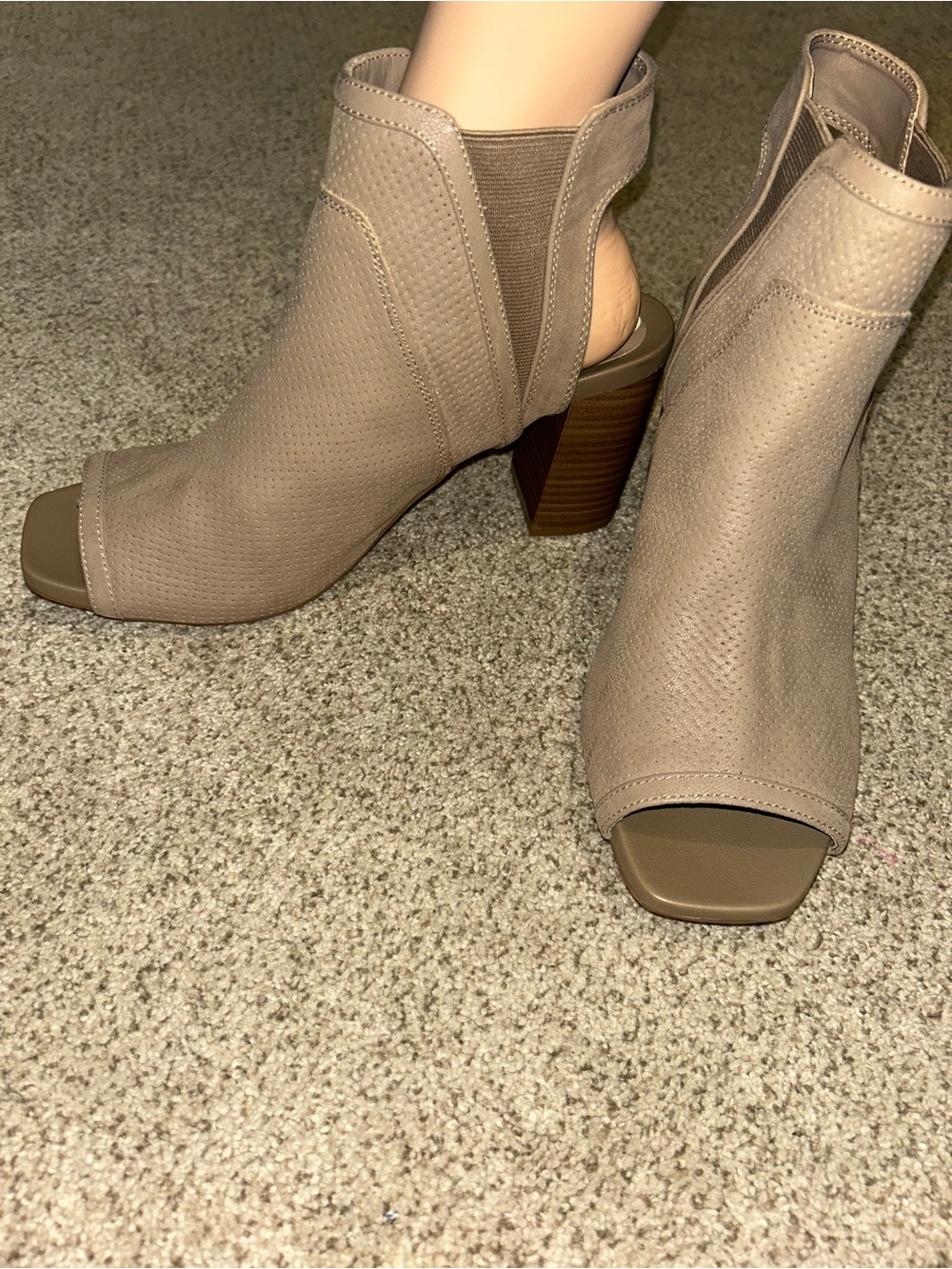 NEW MIA Taupe Open-Toe Block Heel Ankle Boots Sz 8.5